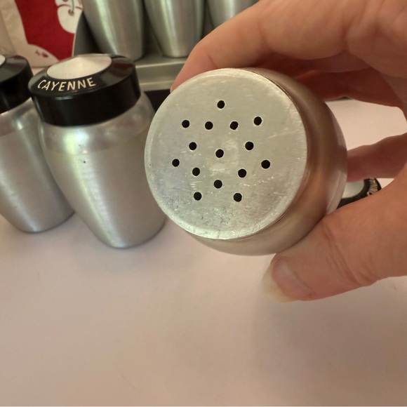 Vintage Kromex silver black lids spice set with rack 8 spices - Picture 5 of 14